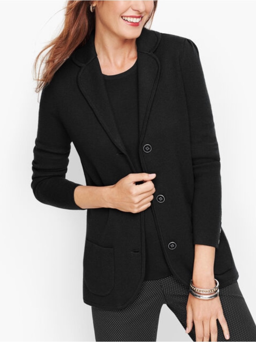 Talbots Black Merino Wool Knit Blazer Jacket - Small
